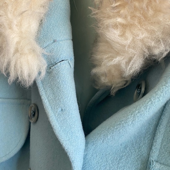 Vintage Powder Blue Faux Fur-Trimmed Women's Coat - Picture 3 of 8